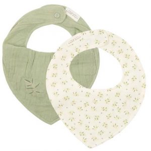 2 Bavaglini Bandana Verde Essentials-Foglie di Mirtillo